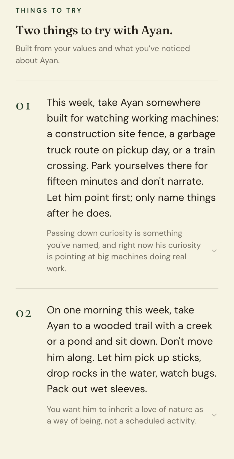 A report shown as a mobile web page: a masthead recap, then the first guidance section